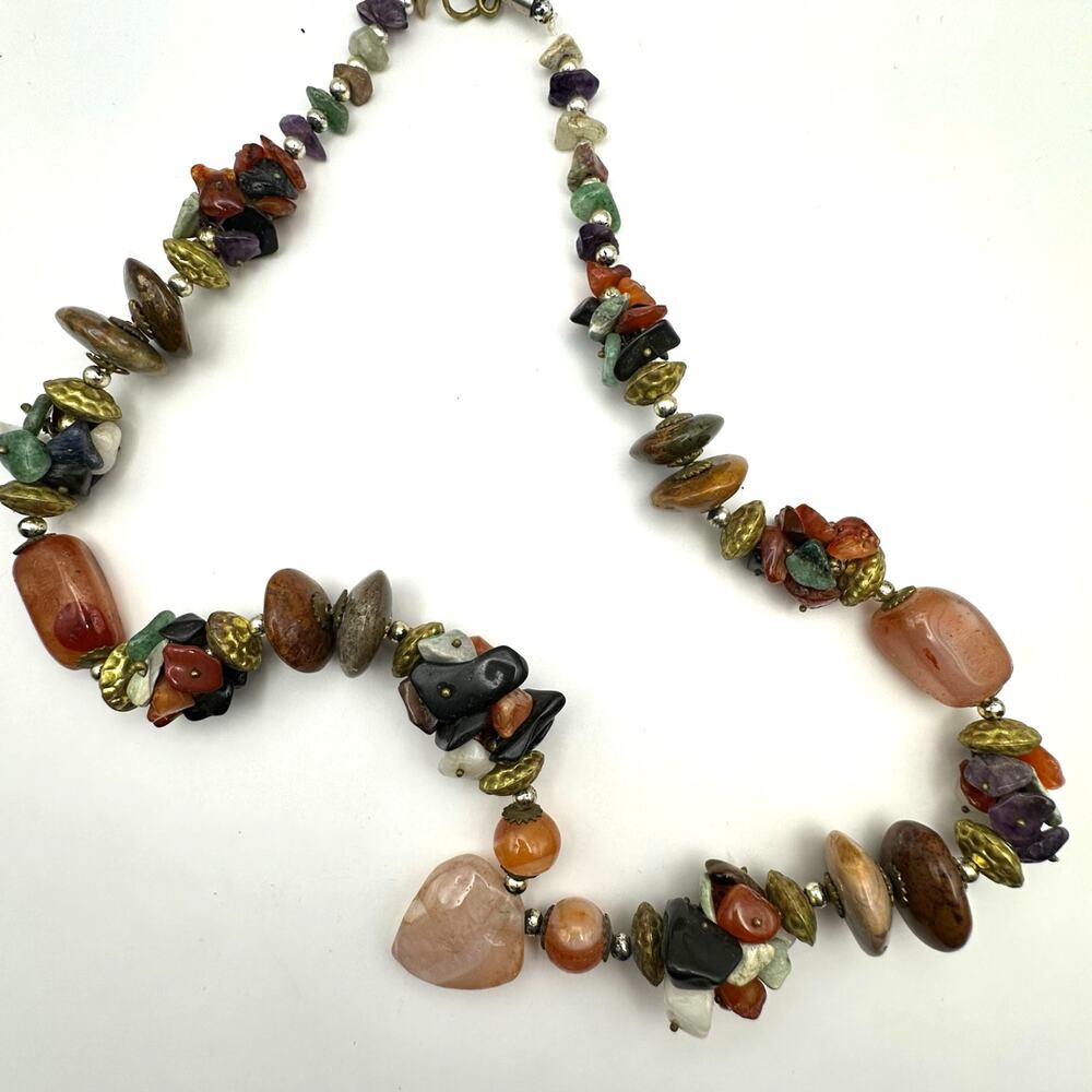 Gem Stones Necklace Boho Bohemian Artsy Handmade Festival Jewelry Chunky
